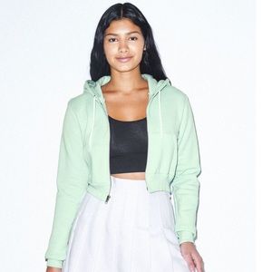American Apparel Fleece Cropped Zip Hoodie Menthe